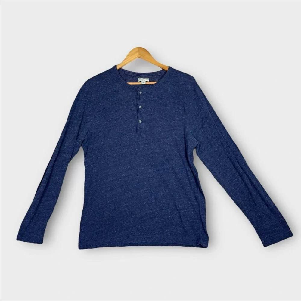 J.CREW Knit Goods Cotton Henley Shirt Long Sleeve Heather Blue Mens Size Large